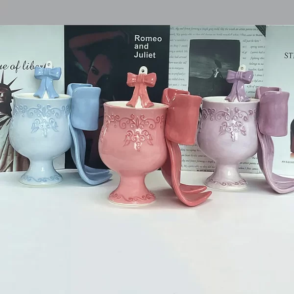 Wholesale Embossed Coffee Mugs with Cute Pink Bows 1