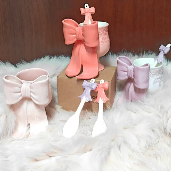 Wholesale Embossed Coffee Mugs with Cute Pink Bows 4