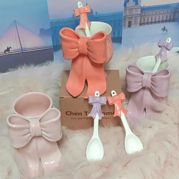 Wholesale Embossed Coffee Mugs with Cute Pink Bows 5